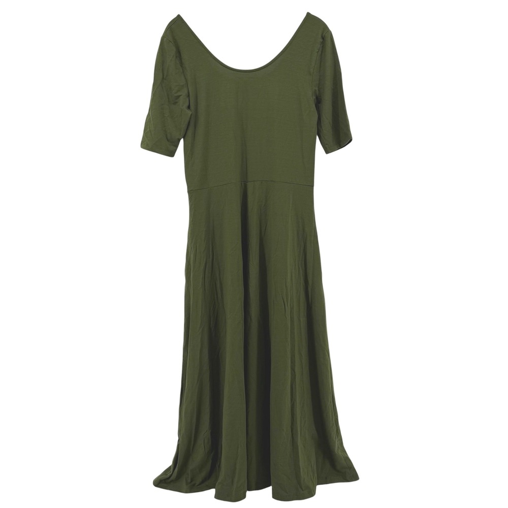American Giant Olive Green Flex Fit & Flare Midi Dress Womens Size M USA Made - Picture 4 of 12